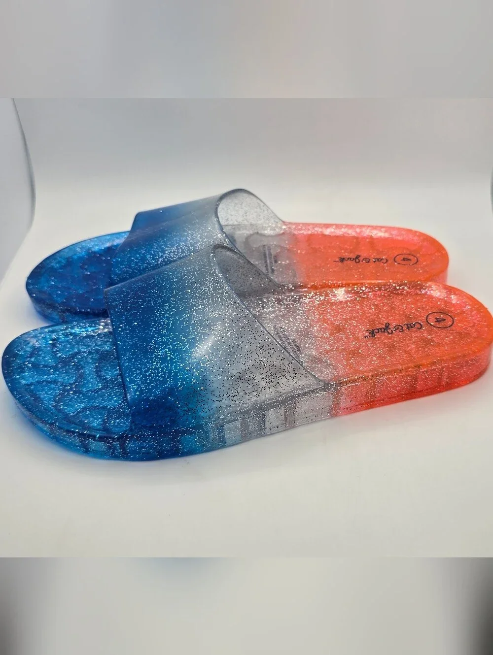 Cat & Jack Blue and Orange Glitter Ombre Slide Sandals